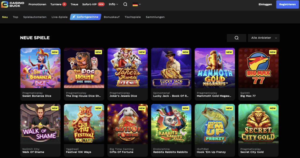 CasinoBuck Start Seite