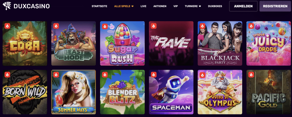 Duxcasino Spielauswahl