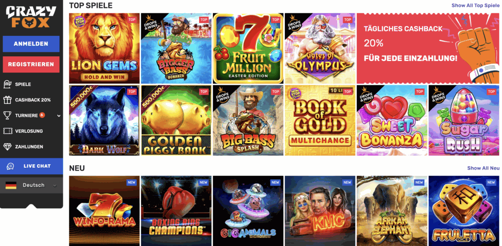 Crazy Fox Casino Spielangebote