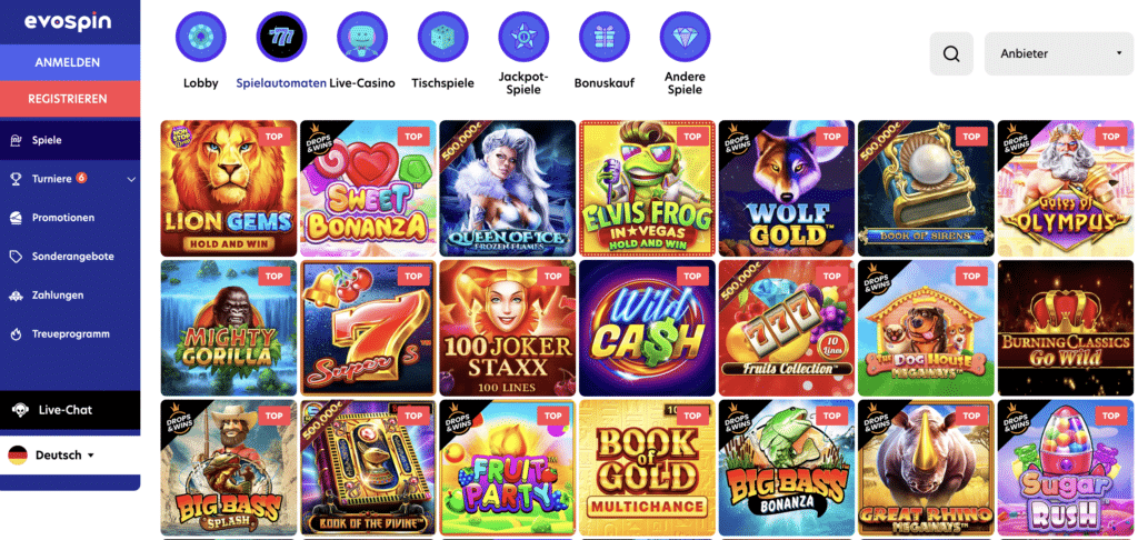 Evospin Casino Spielangebote
