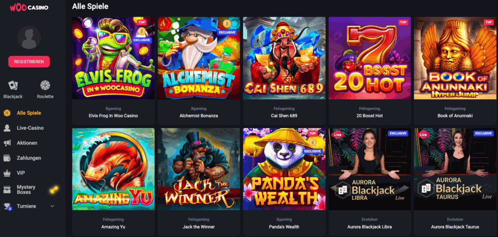 Woo Casino Spieloptionen