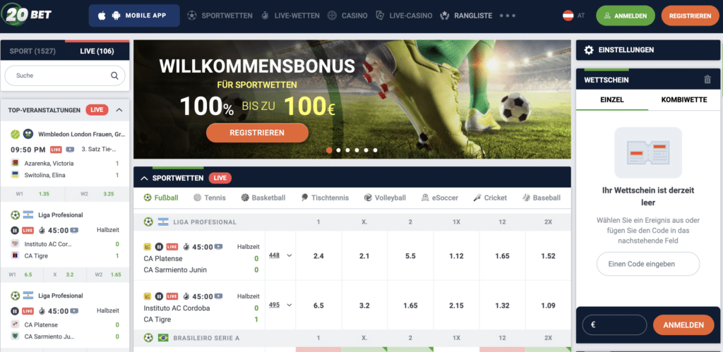 20 bet Buchmacher