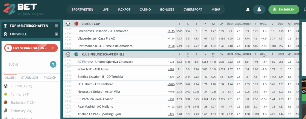 22 Bet Sportwetten