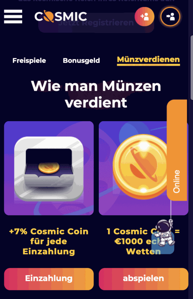 Cosmicslot Handy Casino Spiele