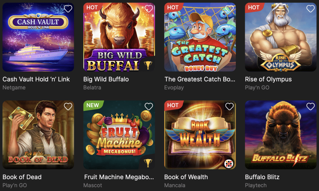 Need for Spin Casino Auswahl der Spiele 