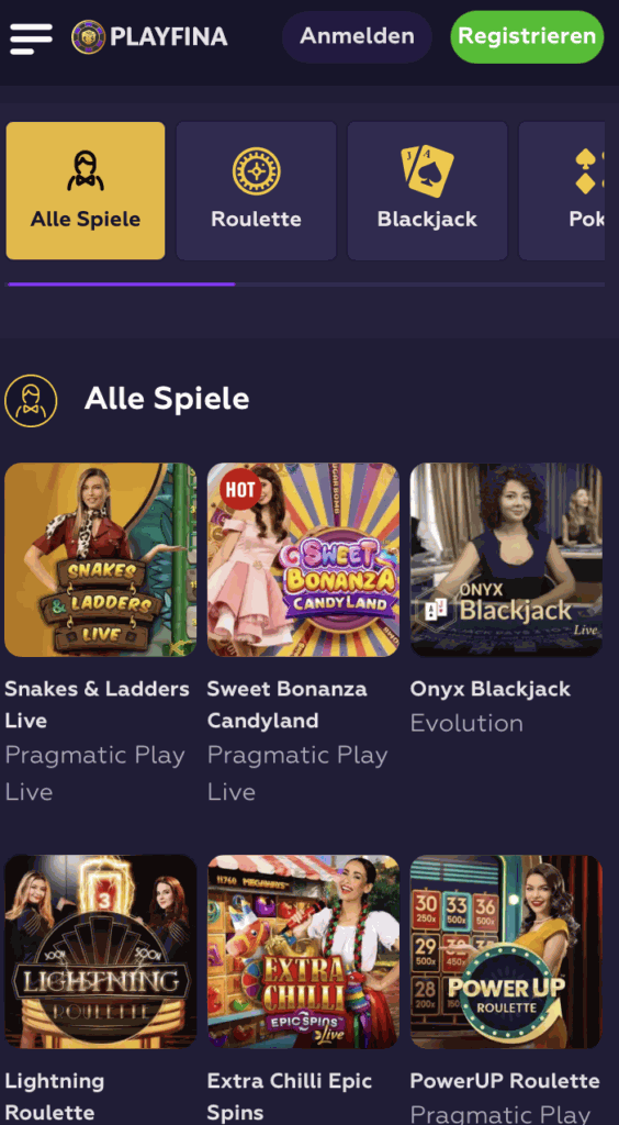 Playfina Handy Casino Spiele
